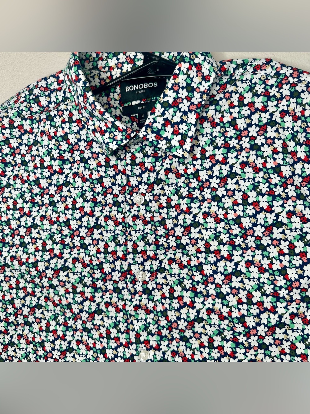 Bonobos Floral Slim Fit Stretch Size Medium Short Sleeve Button Shirt Hawaiian